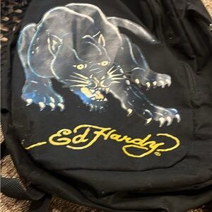 Ed Hardy Black Backpack with Fierce Panther Graphic